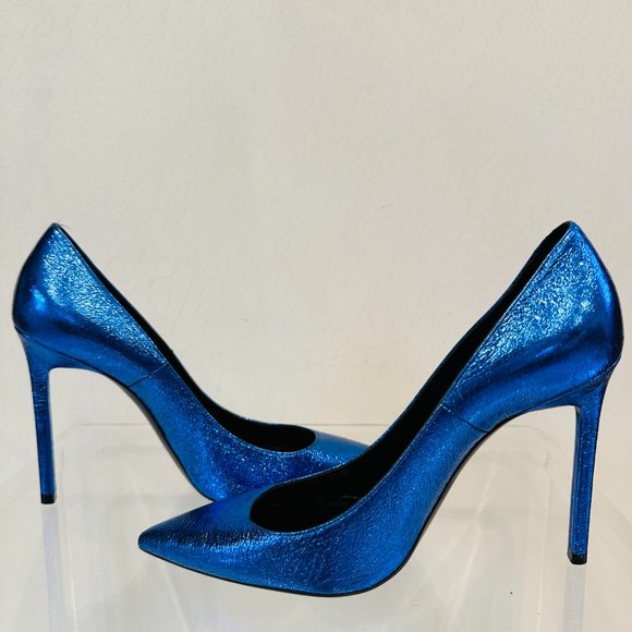 SAINT LAURENT METALLIC CRACKED GOATSKIN ANJA 105 PUMPS 37 (US 7) - Picture 3 of 9